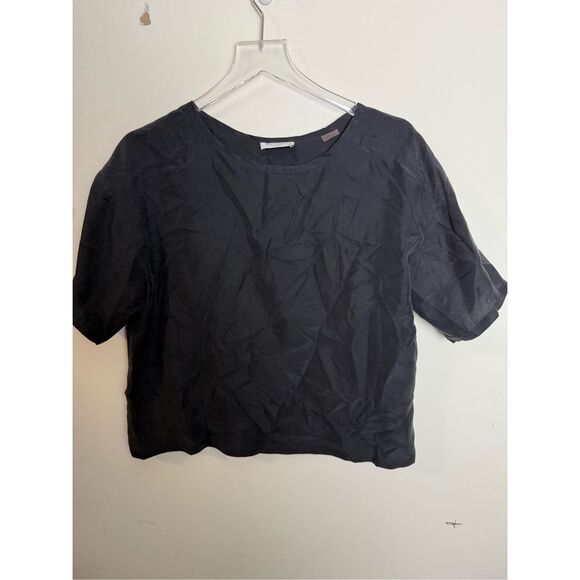 Equipment Femme 100% Silk Black Short Sleeve Blouse Small Solid Career Minimalis - Picture 1 of 4